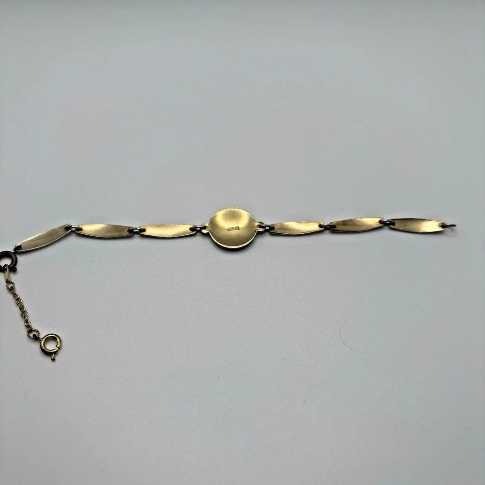 Vintage Sterling Silver Guilloche Enamel Bracelet Viking Ship Scandanavian READ